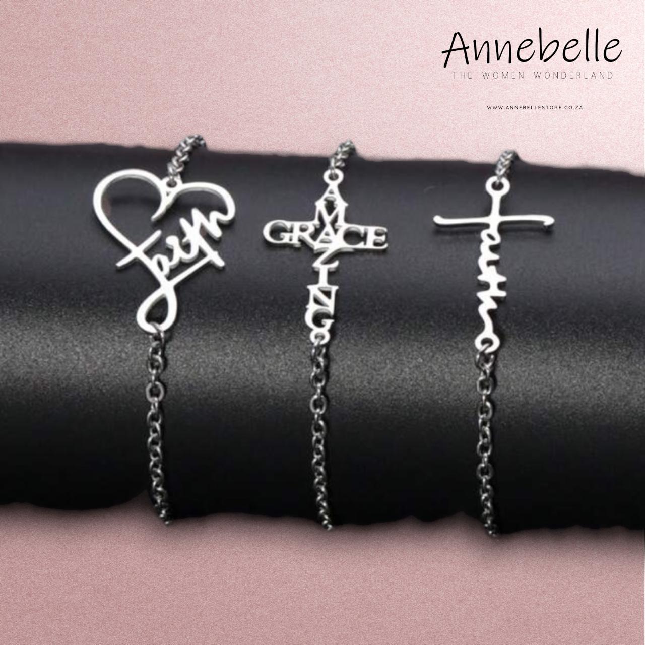 Stainless Steel Faith, Faith Heart or Amazing Grace Bracelet