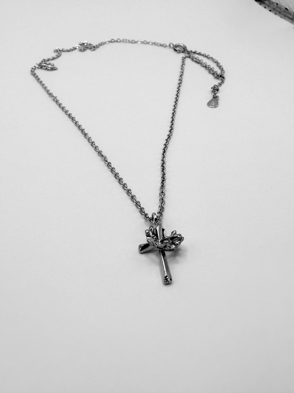 925 Sterling Silver Cross and Crown Necklace