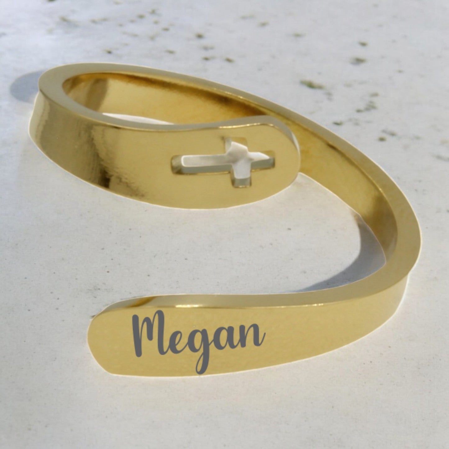Adjustable Gold Plated CUSTOM Engraved Cross Ring