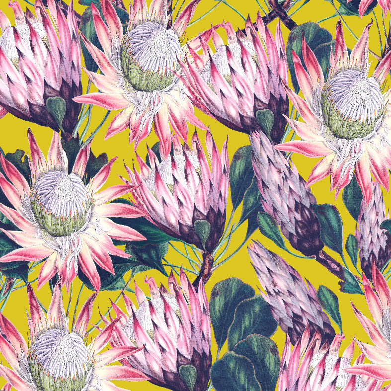 A-Line Maxi Long Dress Custom Printed Protea Yellow