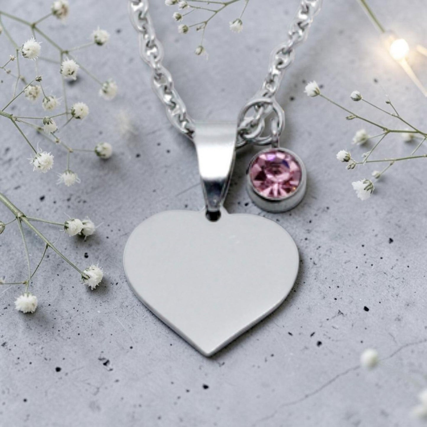 Personalized Heart Pendant with Birthstone Charm & Chain