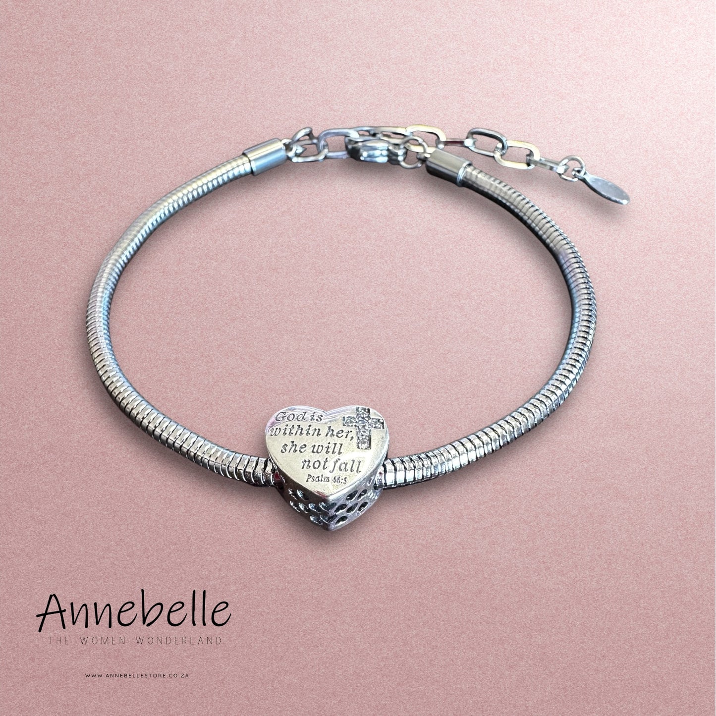 Stainless Steel God is Within Her Bracelet (Silver Plated Charm)