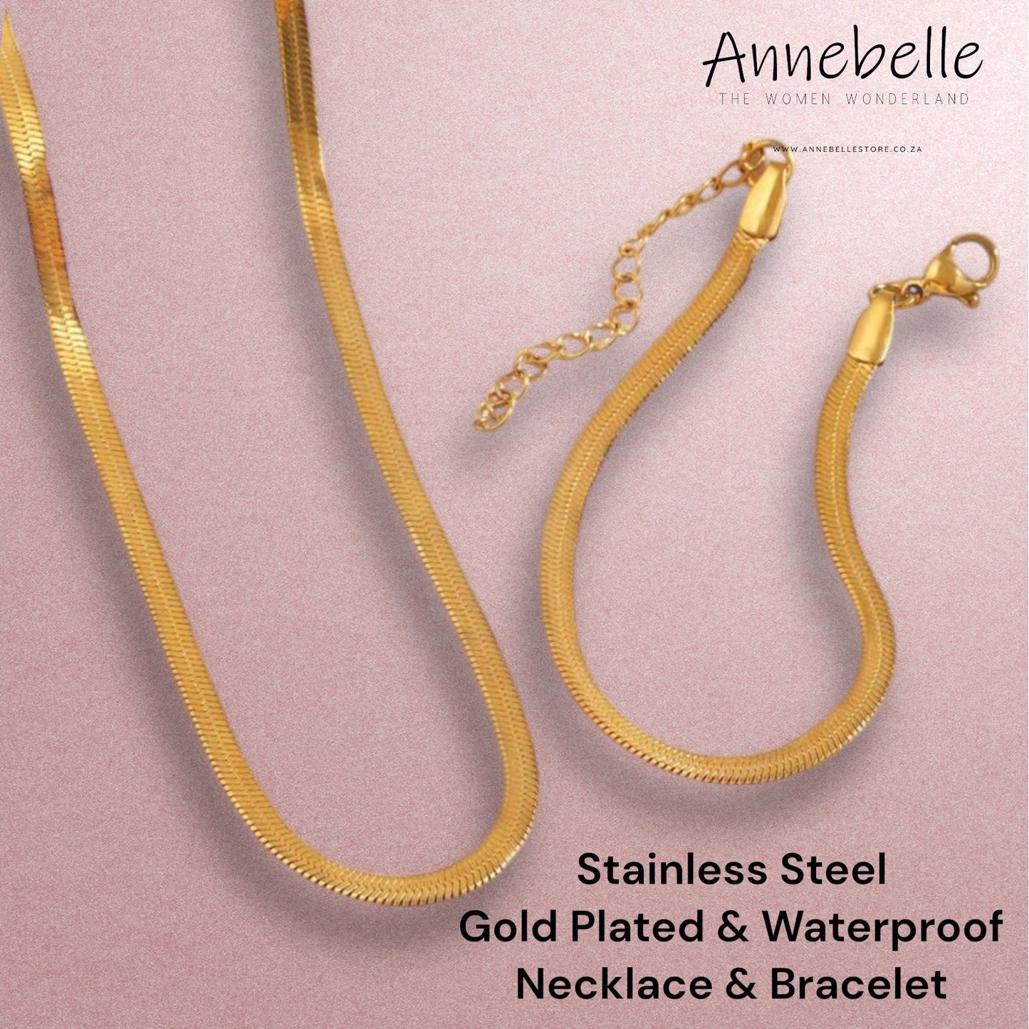 Stainless Steel 18K Gold Plated Waterproof Necklace and Bracelet