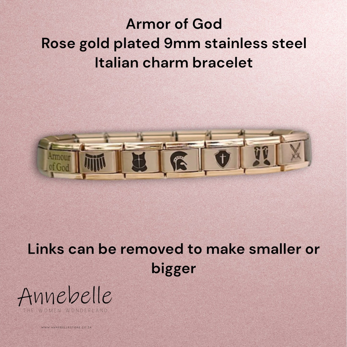 9mm Rose Gold Plated Stainless Steel Armour of God Italian Bracelet