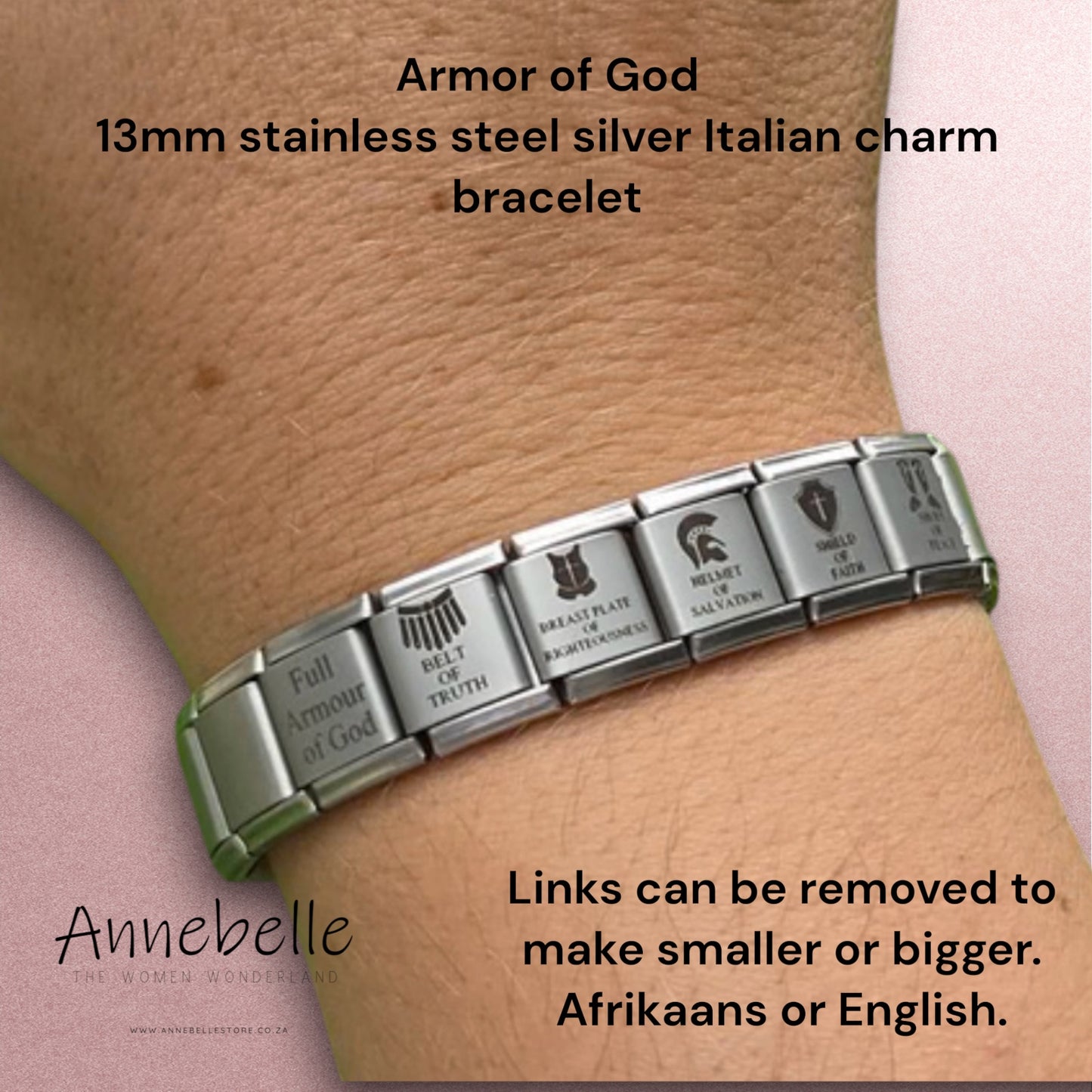 13mm Stainless Steel Silver Armour of God Italian Bracelet