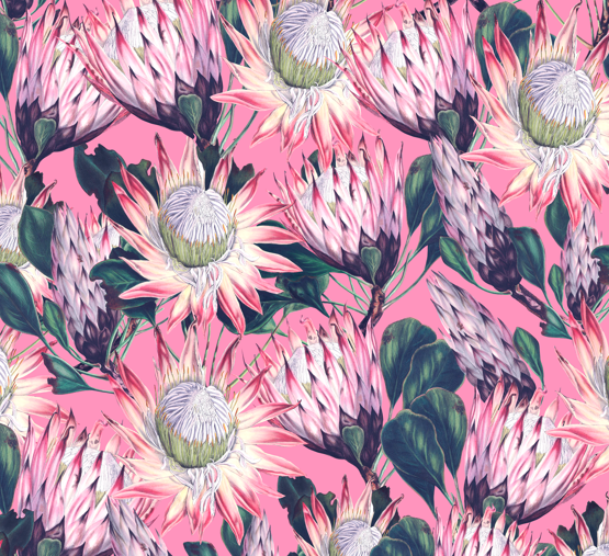 A-Line Maxi Long Dress Custom Printed Protea Pienk