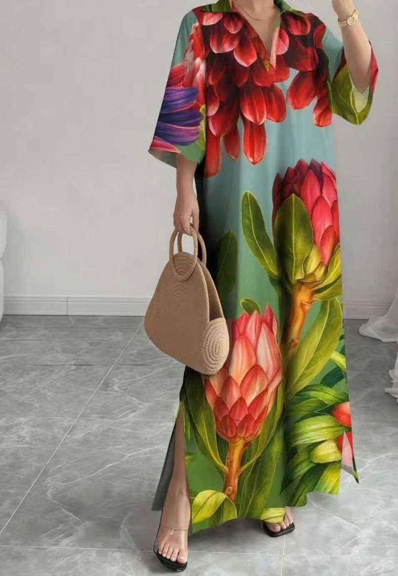 Maxi Long Dress Protea V-Neck