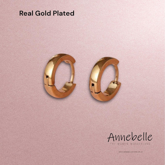 Classic Wide Smooth Hoop Earrings Gold Plated