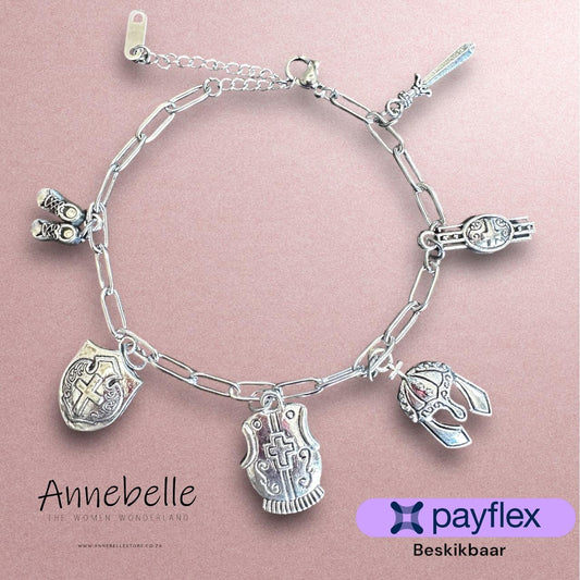 Stainless Steel Armor of God Bracelet with Alloy Charms - Paperclip