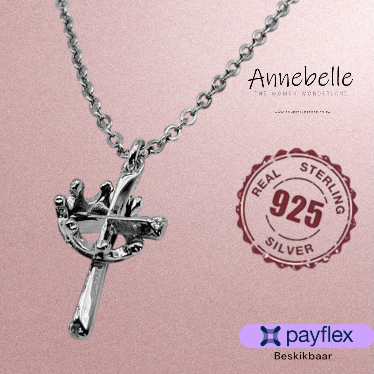 925 Sterling Silver Cross and Crown Necklace