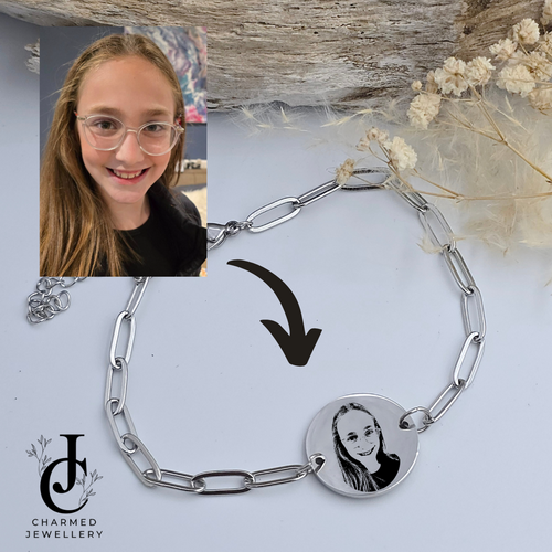 Photo Engraved Disc Paperclip Bangle