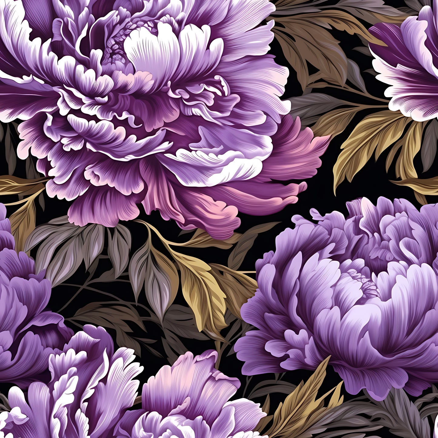A-Line Maxi Long Dress Custom Printed Peonies Purple