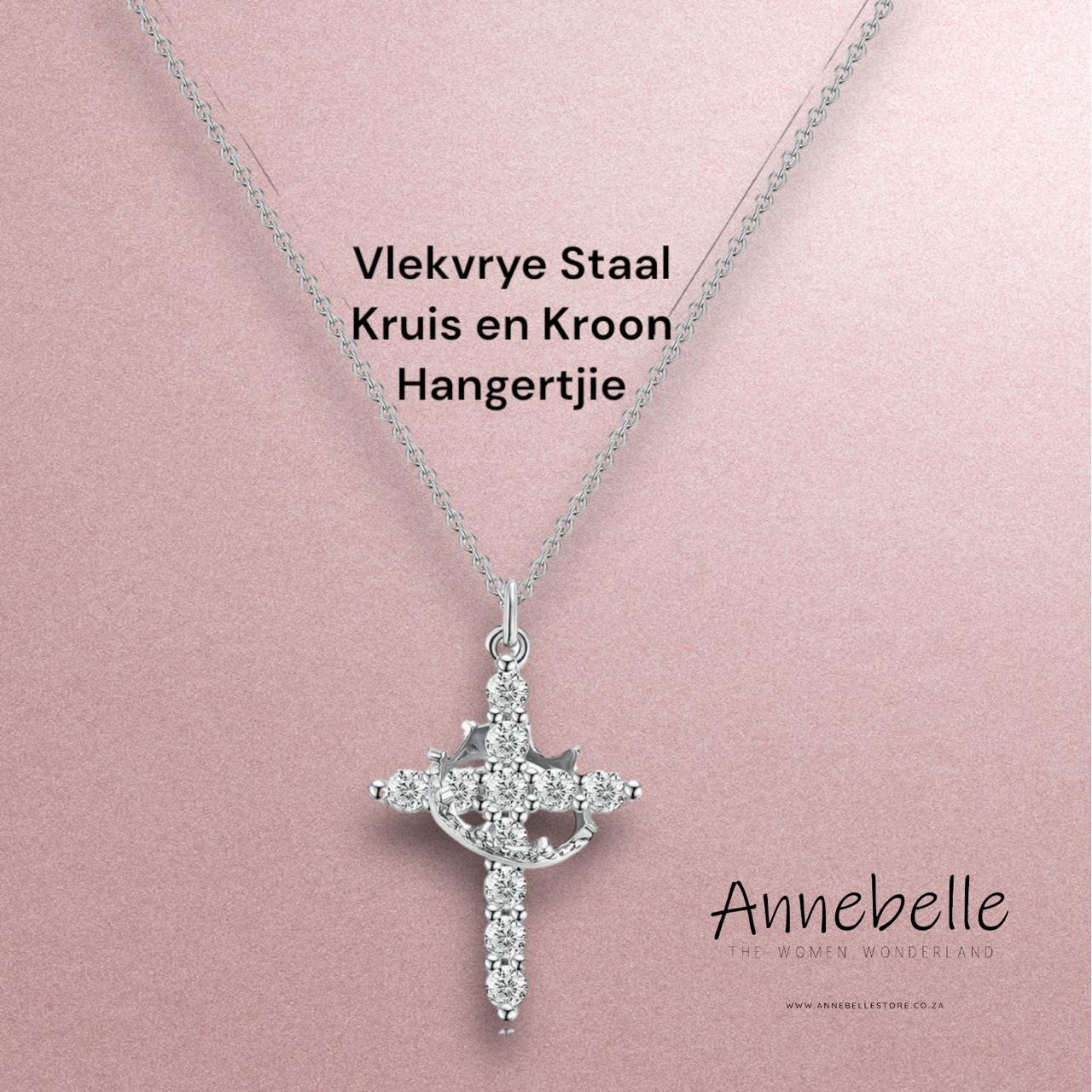 Stainless Steel Cross and Crown Necklace