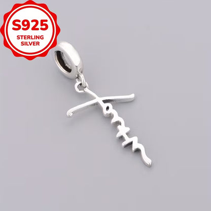 S925 Sterling Silver Faith Cross Shaped Design Bracelet or Necklace Charm