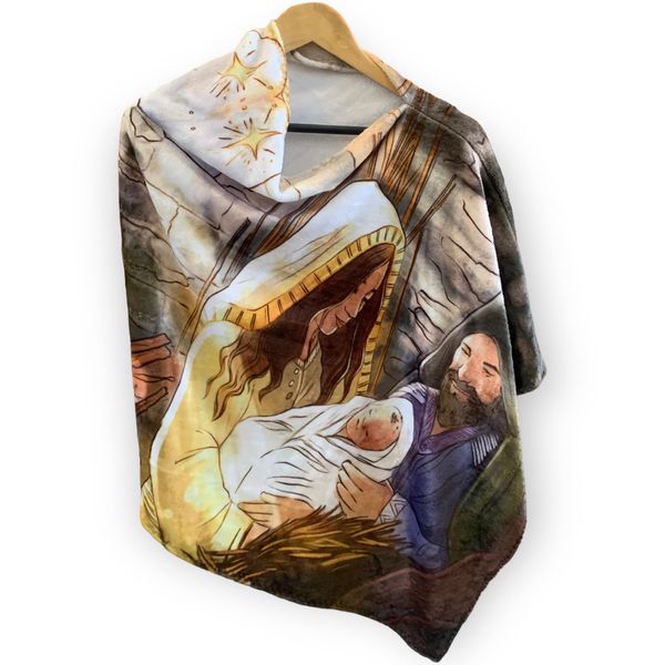 Coral Fleece Birth of Jesus Poncho
