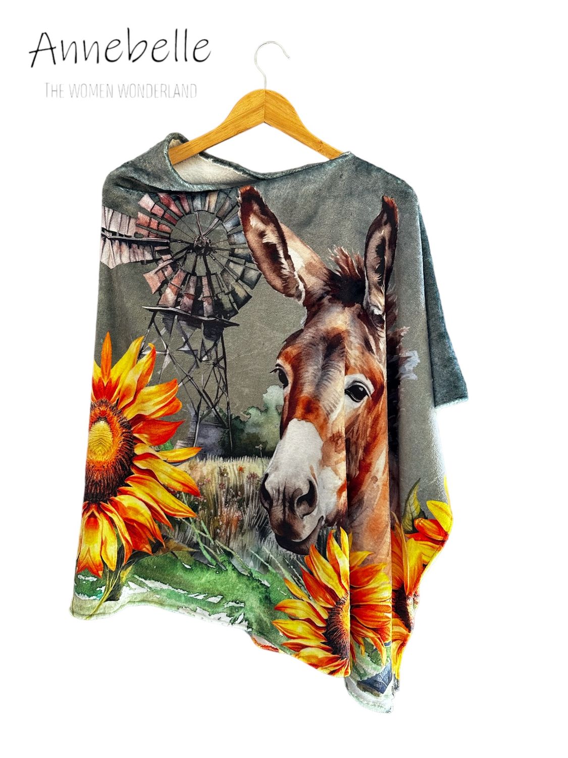 Donkey and sunflowers Poncho