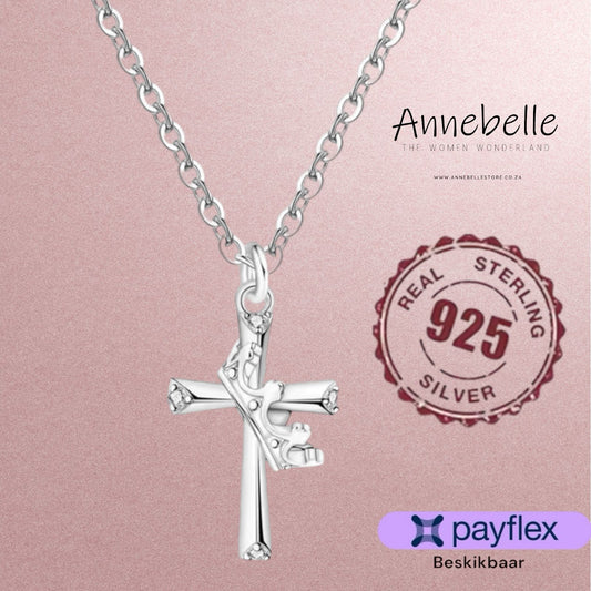 925 Sterling Silver Cross and Crown Necklace - Dainty Design
