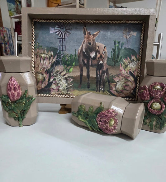 Reghoekig Skinkbord, Tee, Koffie en Suiker Stel Donkie en Proteas