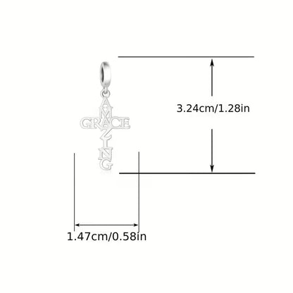 S925 Silvery AMAZING GRACE Cross Design Bracelet or Necklace Charm