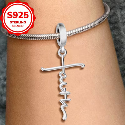 S925 Sterling Silver Faith Cross Shaped Design Bracelet or Necklace Charm