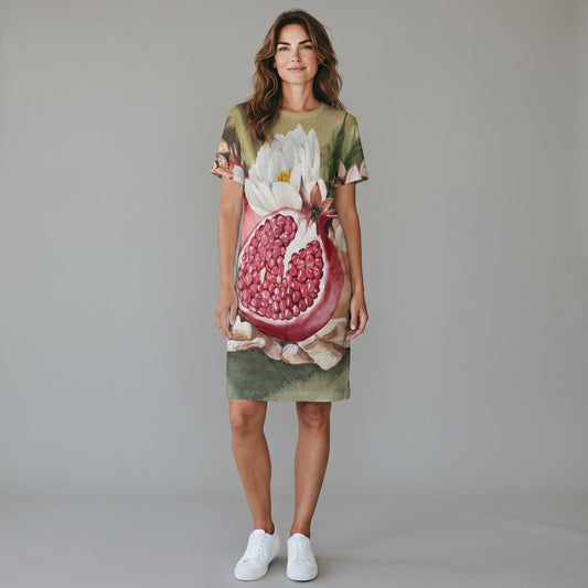 A-Line Short Dress Custom Printed Pomegranates