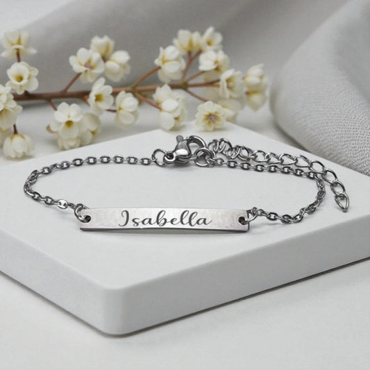 Custom Engraved Baby Name Bar Bracelet