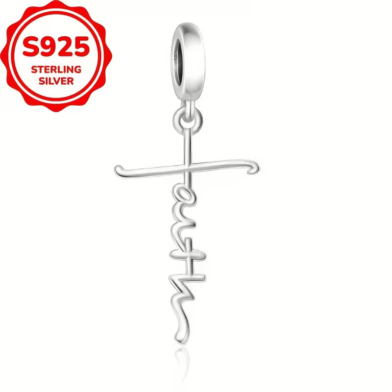 S925 Sterling Silver Faith Cross Shaped Design Bracelet or Necklace Charm