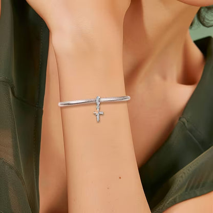 S925 Silver Cross-shaped Rose Cubic Stone Charm