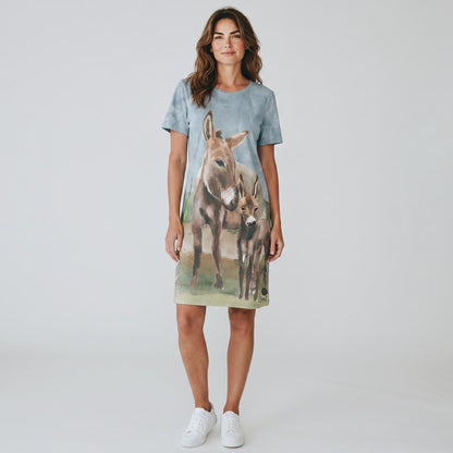A-Line Short Dress Custom Printed Donkeys & Proteas