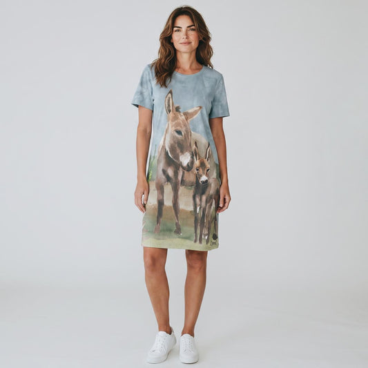 A-Line Short Dress Custom Printed Donkeys & Proteas