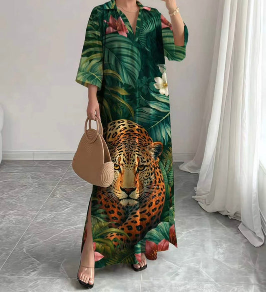 Supplier Maxi Long Dress Tropical V-Neck