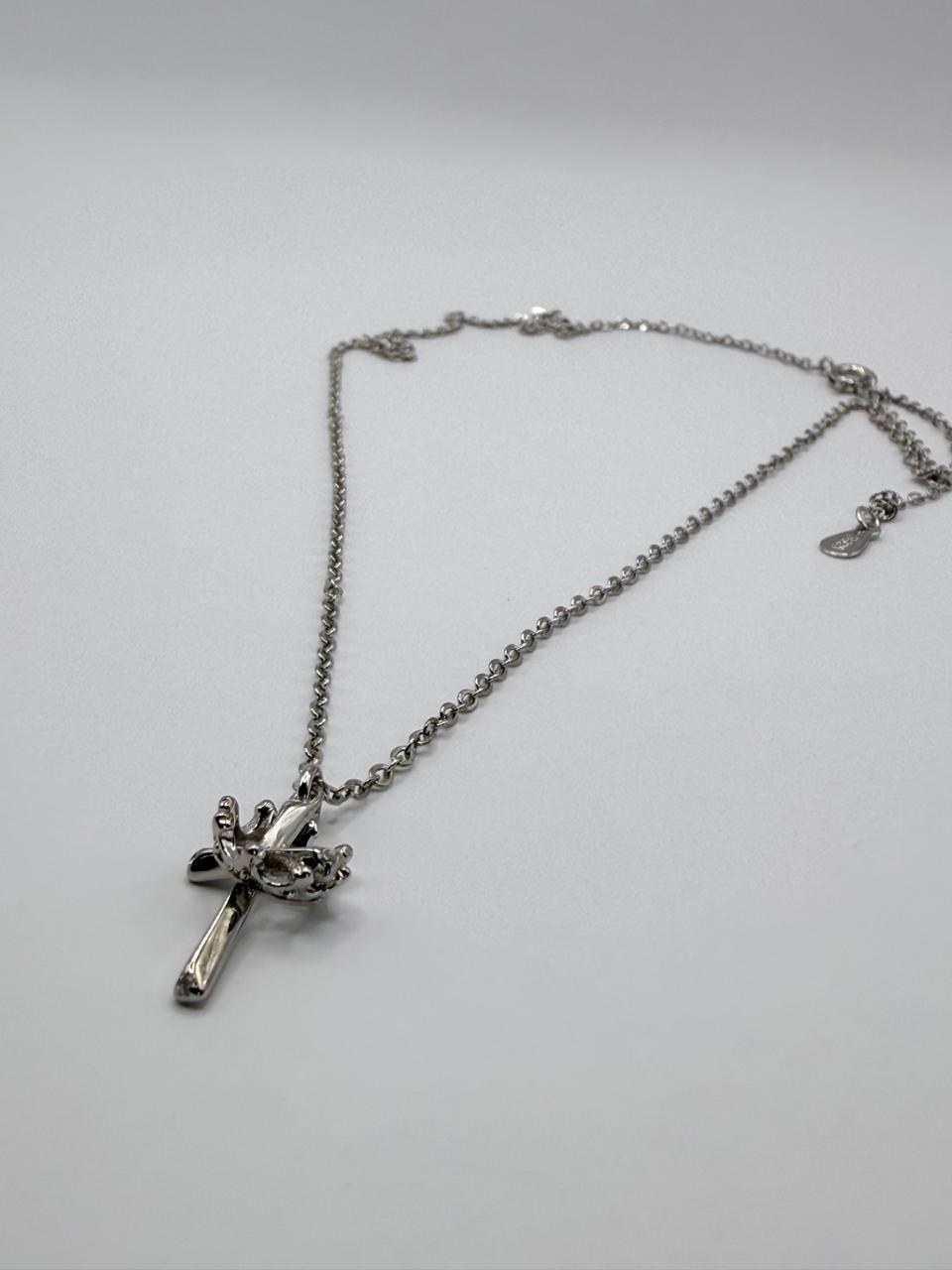 925 Sterling Silver Cross and Crown Necklace