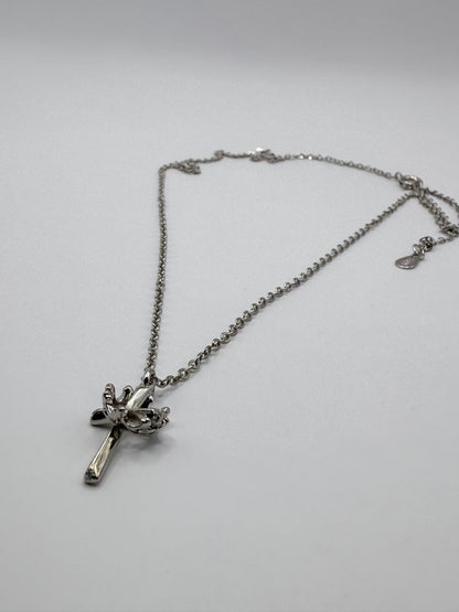 925 Sterling Silver Cross and Crown Necklace