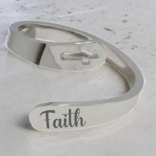 Adjustable Engraved Cross Ring