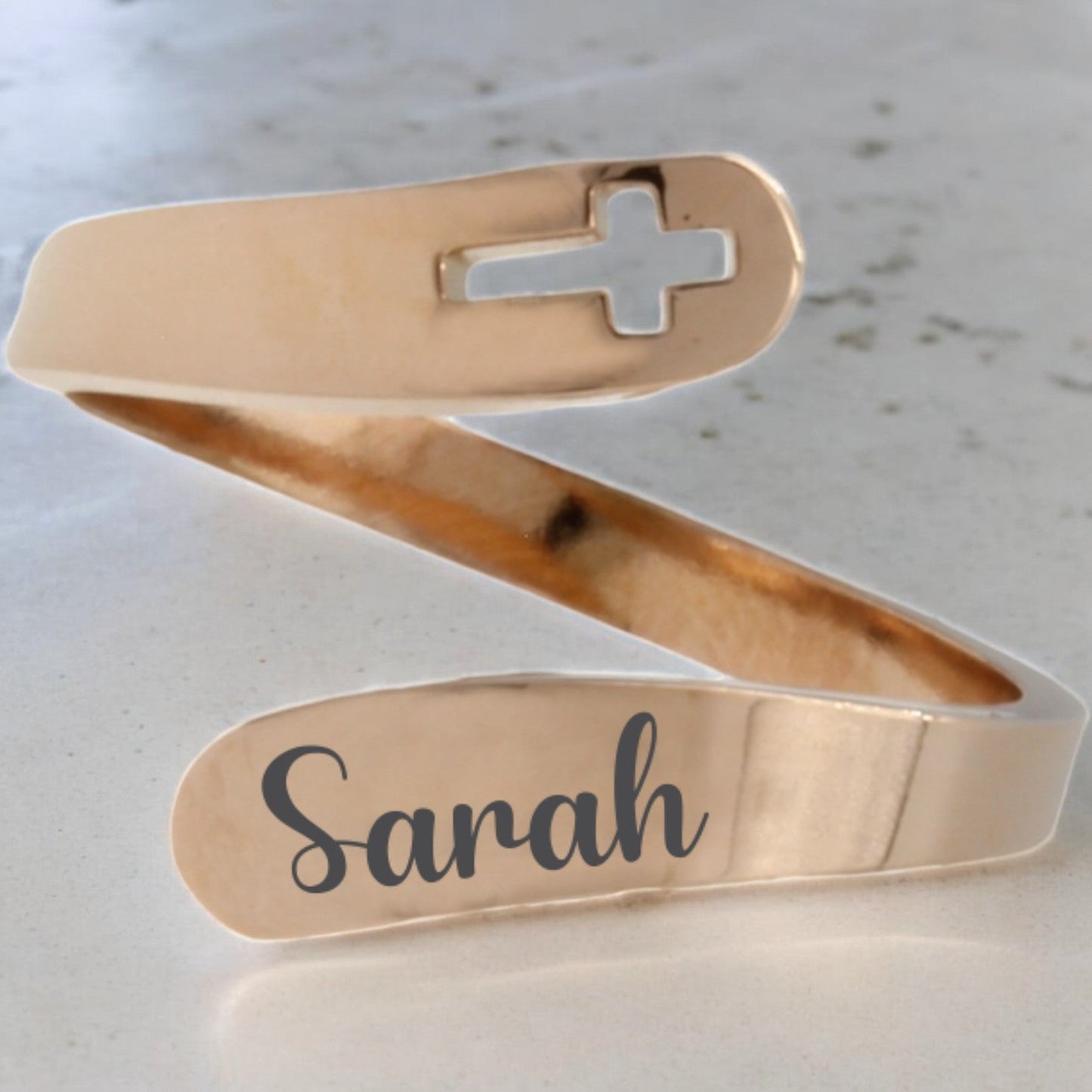 Adjustable Rose Gold Plated CUSTOM Engraved Cross Ring