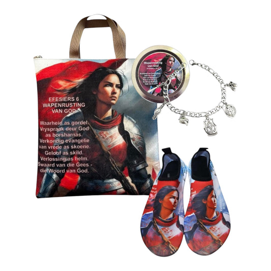 Armor of God Bybelsak/Bible bag, Adult Kaalvoet Shoes & Bracelet