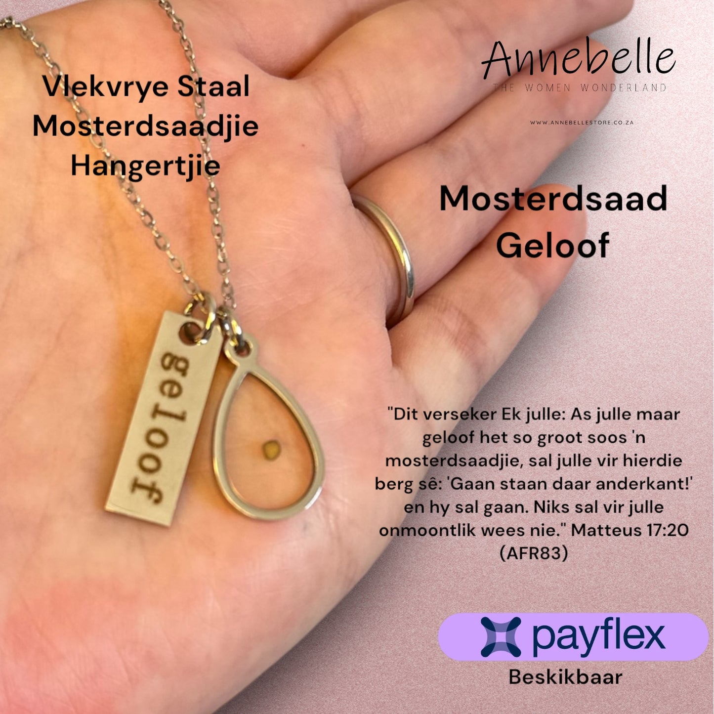 Stainless Steel Mosterdsaad Geloof Necklace