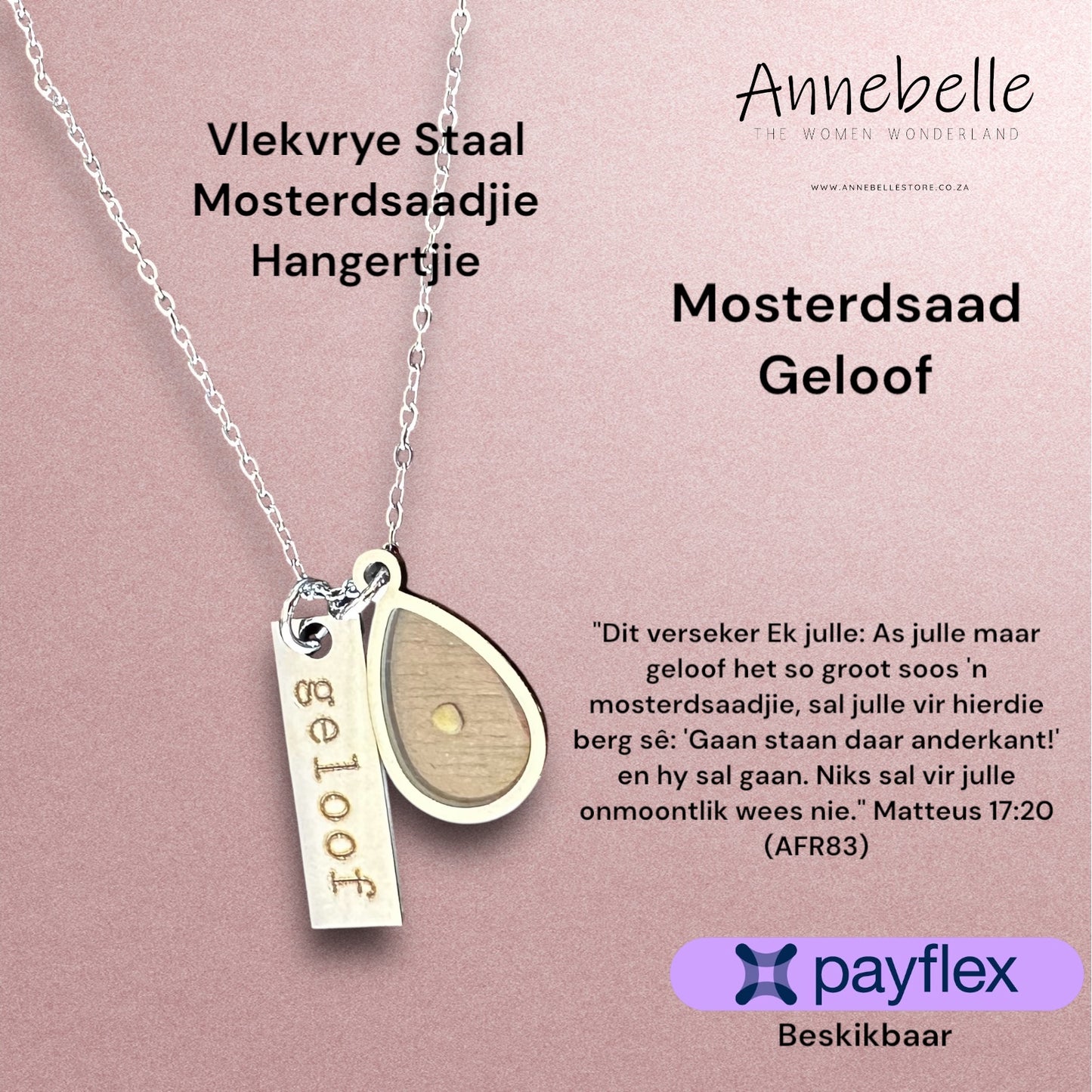 Stainless Steel Mosterdsaad Geloof Necklace