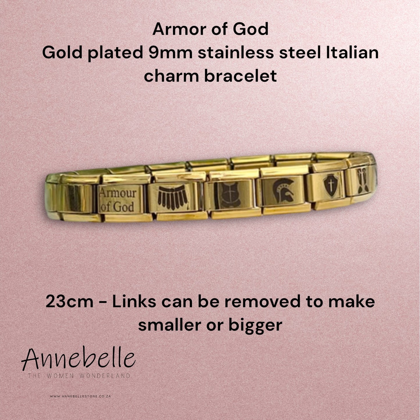 9mm Gold Plated Stainless Steel Armour of God Italian Bracelet