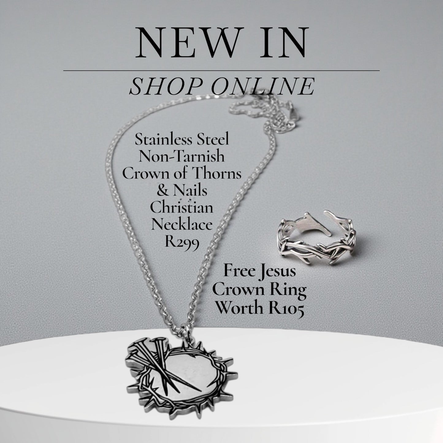 Stainless Steel Crown of Thorns and Nails Necklace