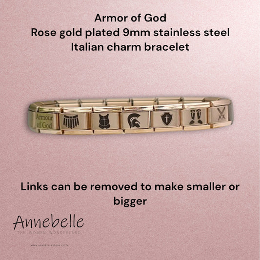 9mm Rose Gold Plated Stainless Steel Armour of God Italian Bracelet