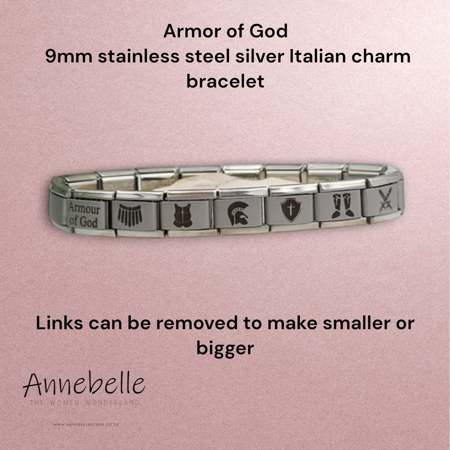 9mm Stainless Steel Silver Armour of God Italian Bracelet