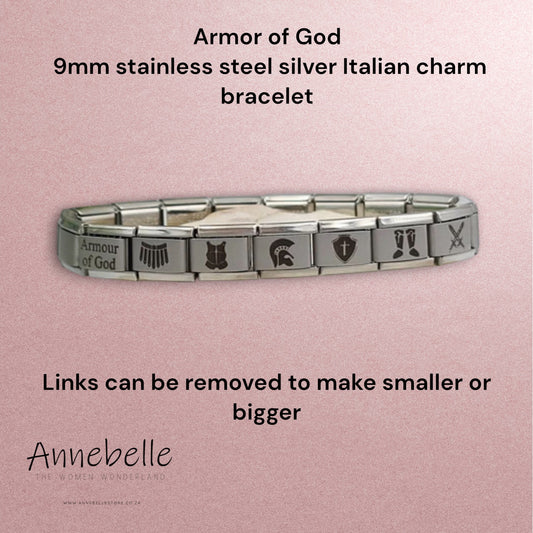9mm Stainless Steel Silver Armour of God Italian Bracelet