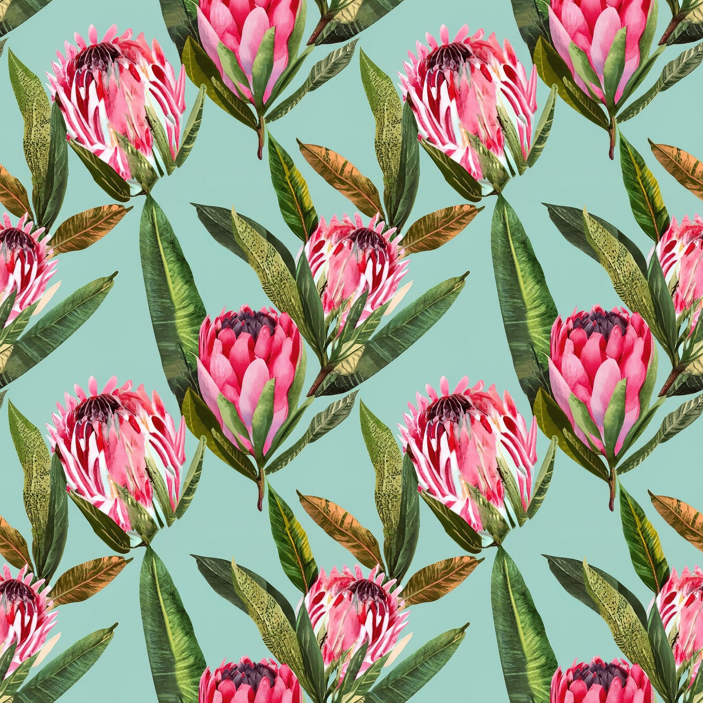 A-Line Maxi Long Dress Custom Printed Protea Pink