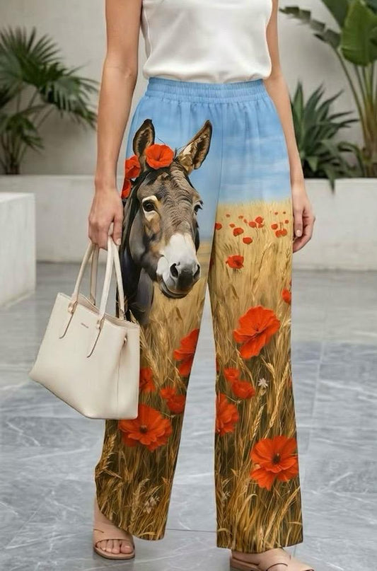 Donkey and Red Flowers Pants