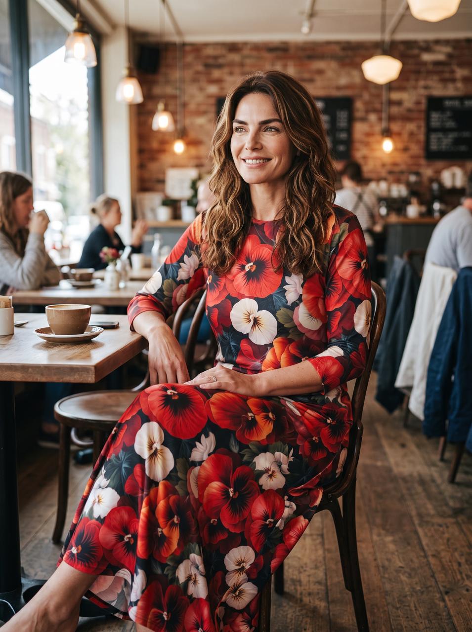 A-Line Maxi Long Dress Custom Printed Pansy Red