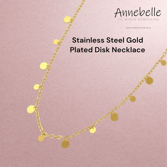 Stainless Steel Gold Plated Disk Necklace