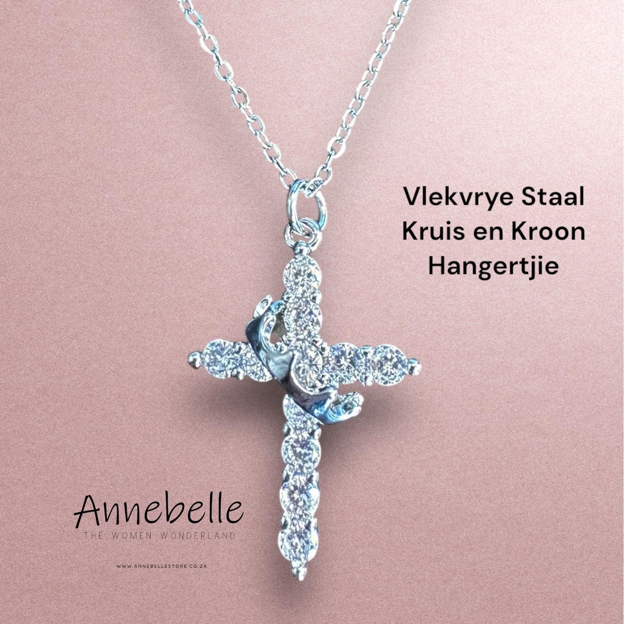 Stainless Steel Cross and Crown Necklace