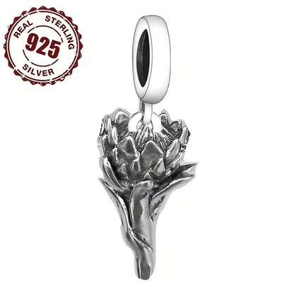 S925 Sterling Silver Protea Charm