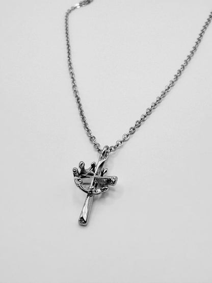 925 Sterling Silver Cross and Crown Necklace